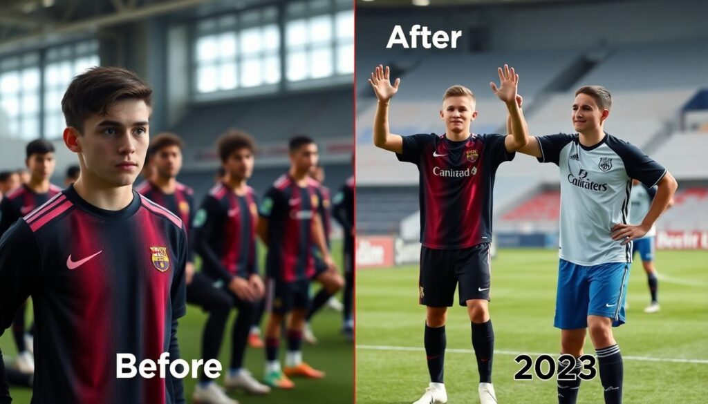 Casos reales de mentoria em futebol: antes y después de trabajar con un mentor - иллюстрация