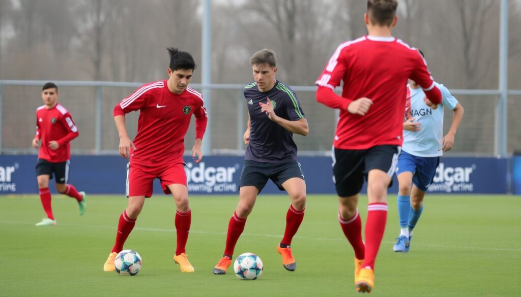 Rutinas de entrenamiento físico específicas por posición: defensas, mediocampistas y delanteros - иллюстрация